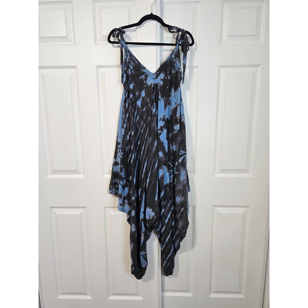 Kathmandu Imports Blue Black Tie Dye Harem Jumpsuit Boho Sharkbite One Size